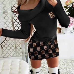 ChicMe Letter Print Belted Long Sleeve Dress