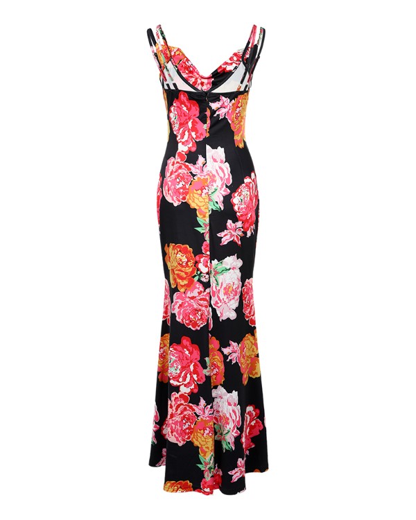 Floral Print Spaghetti Strap Mermaid Evening Dress