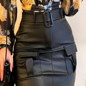 Pocket Design Skinny PU Leather Skirt