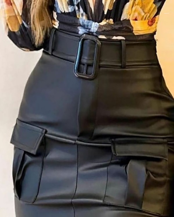 Pocket Design Skinny PU Leather Skirt