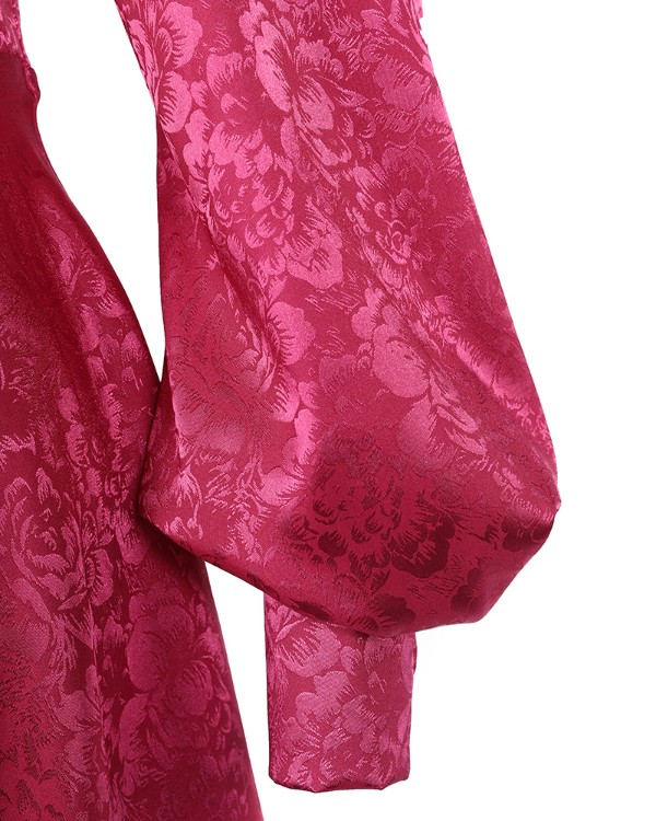 Floral Pattern Puff Lantern Sleeve Cutout Dress