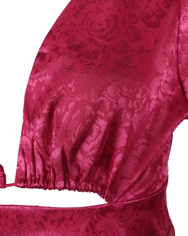 Floral Pattern Puff Lantern Sleeve Cutout Dress
