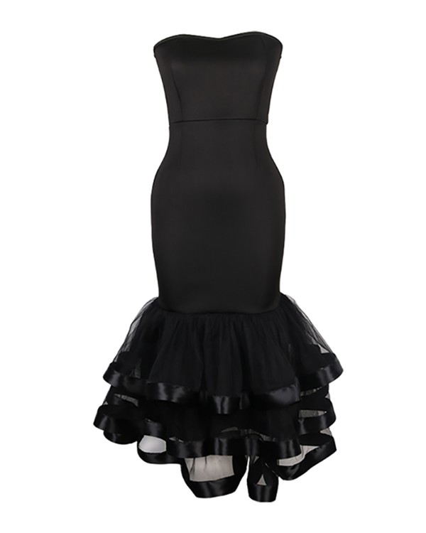 Bandeau Layered Mesh Ruffles Party Dress