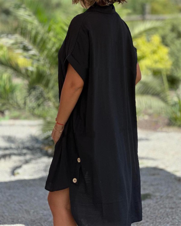 Button Detail High Low Hem Casual Dress