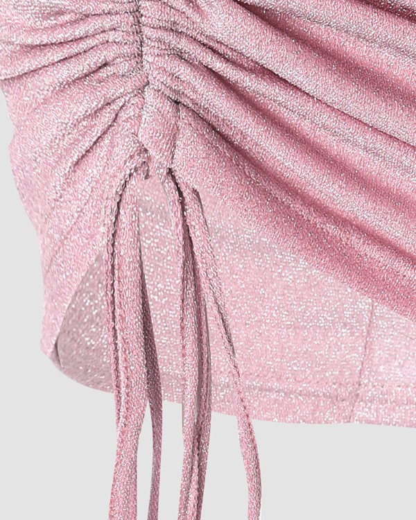 Drawstring Ruched Glitter Party Dress