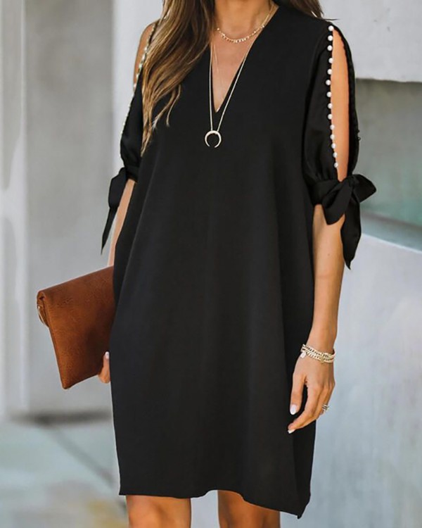 Cold Shoulder Beaded Casual Dress