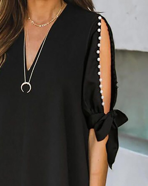 Cold Shoulder Beaded Casual Dress