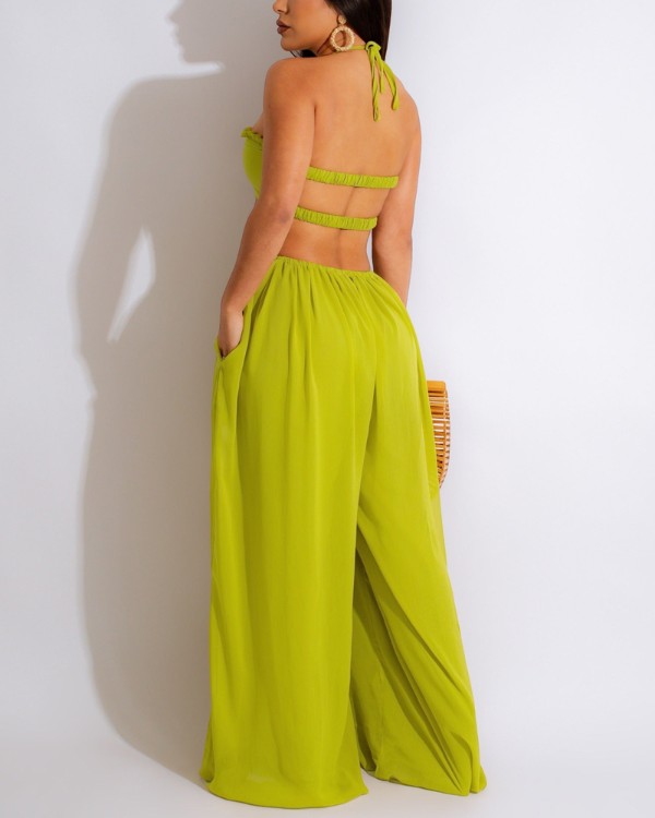 Cutout Waist Wide Leg Flared Jumpsuit