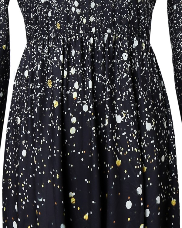 Print Ombre High Slit Mesh Patch Evening Dress