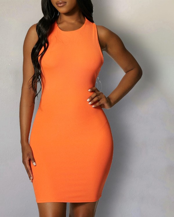 Asymmetrical Open Back Sleeveless Bodycon Dress