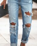 Ripped Cutout Single Button Jeans