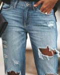 Ripped Cutout Single Button Jeans