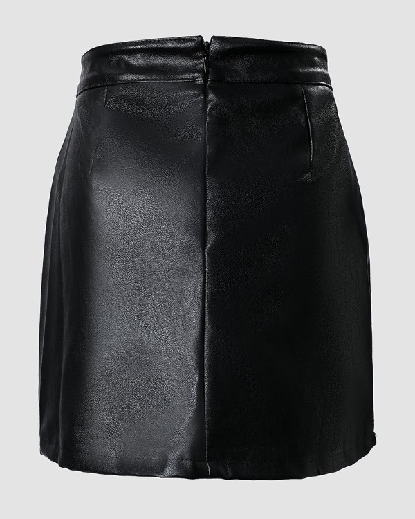 PU Leather Studded High Waist Skirt