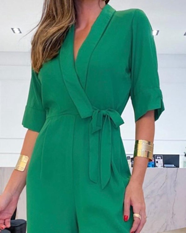 Half Sleeve Wide Leg Work Jumpsuit