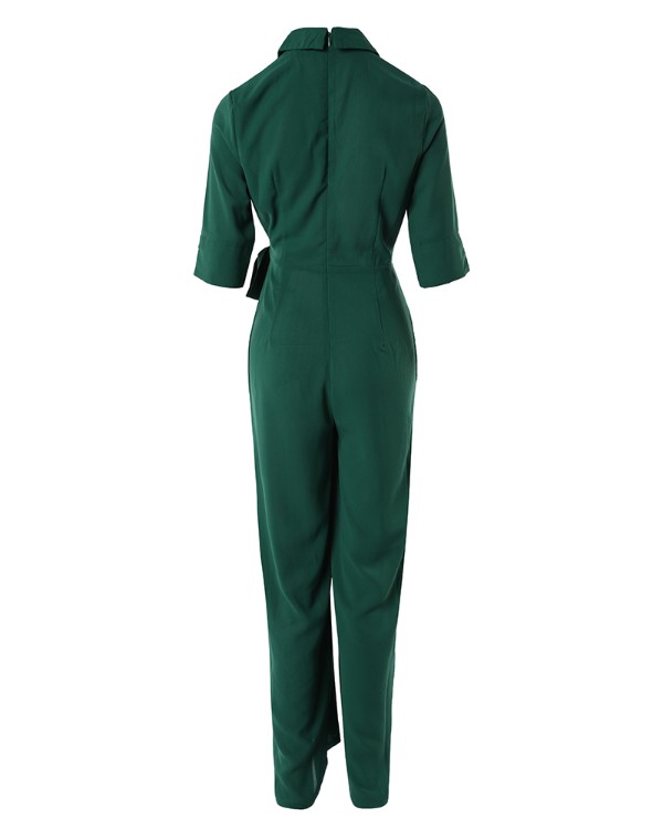 Half Sleeve Wide Leg Work Jumpsuit