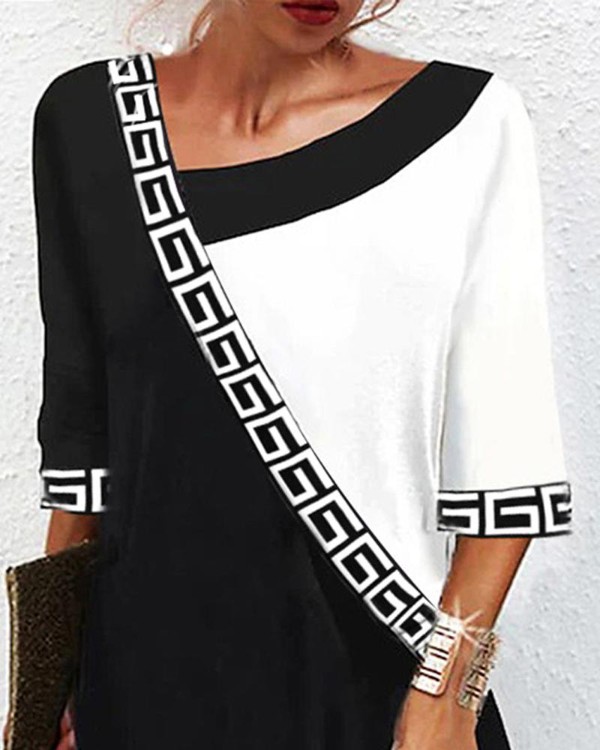 Colorblock Geometric Print Casual Dress