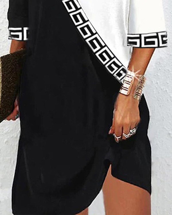 Colorblock Geometric Print Casual Dress