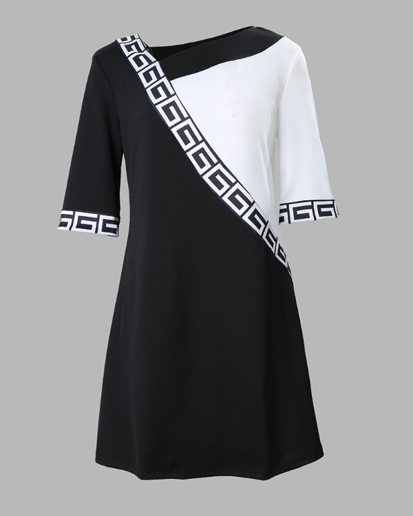 Colorblock Geometric Print Casual Dress