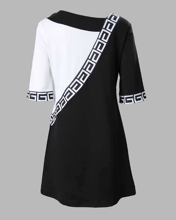Colorblock Geometric Print Casual Dress