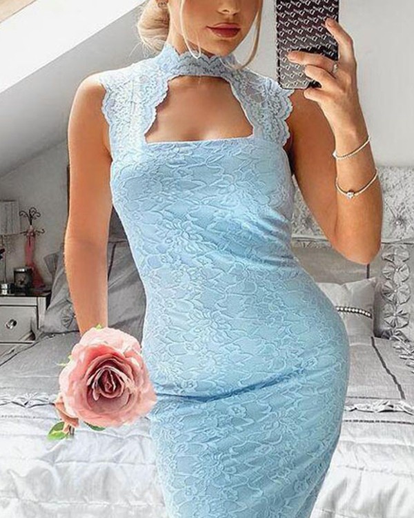 Cutout Scallop Trim Lace Prom Dress