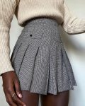 Houndstooth Print Buttoned Pleated Skirt