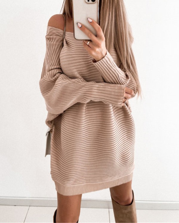 Plain Long Sleeve Casual Dress