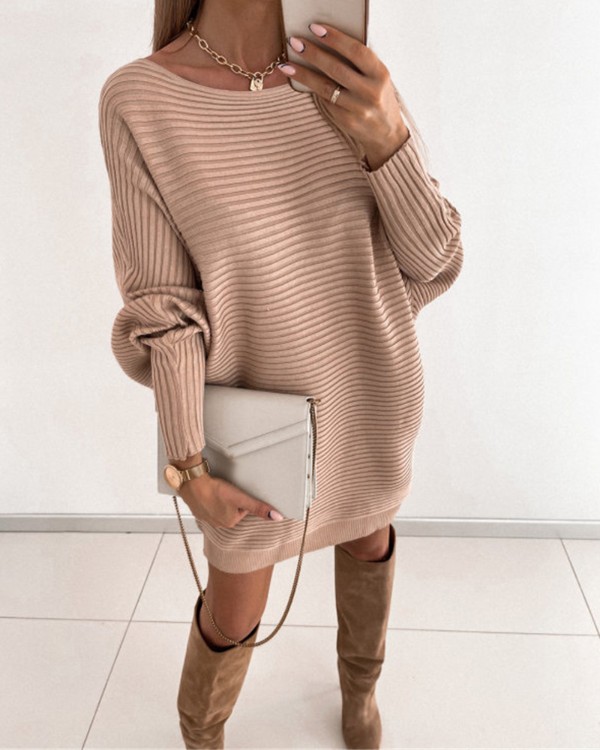 Plain Long Sleeve Casual Dress