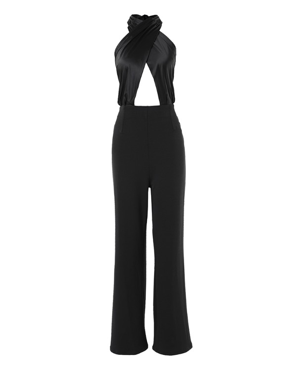 Cross Halter Cutout Straight Leg Jumpsuit