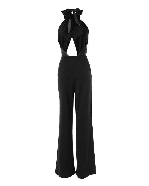 Cross Halter Cutout Straight Leg Jumpsuit