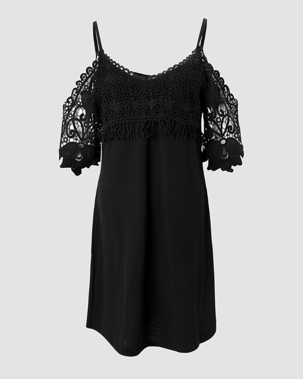 Contrast Lace Cold Shoulder Casual Dress