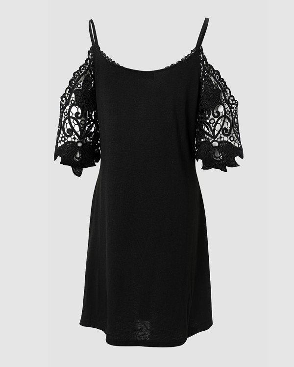 Contrast Lace Cold Shoulder Casual Dress