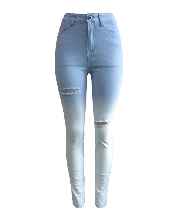 Ombre High Waist Cutout Ripped Skinny Jeans