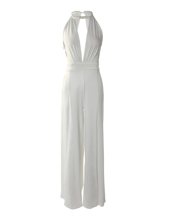 Cutout Lace Patch Sheer Mesh Ruched Jumpsuit