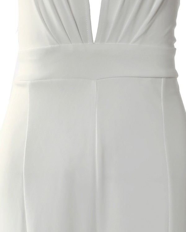 Cutout Lace Patch Sheer Mesh Ruched Jumpsuit