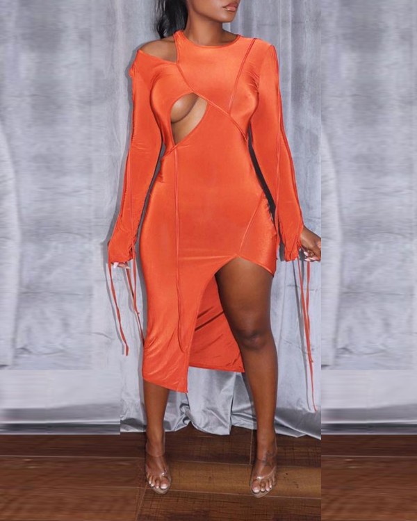 Cold Shoulder Cutout Split Thigh Dress