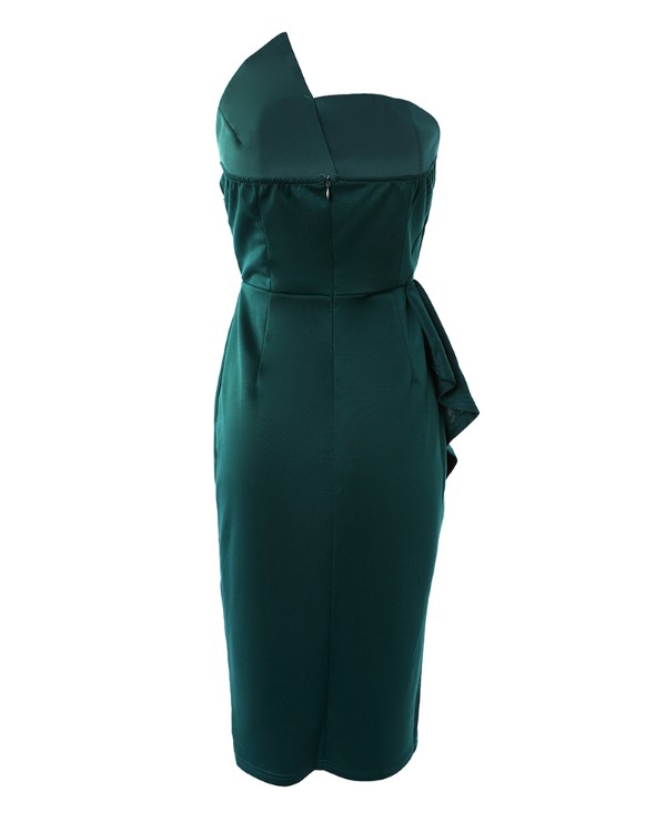 Bandeau Draped Detail Slit Party Dress
