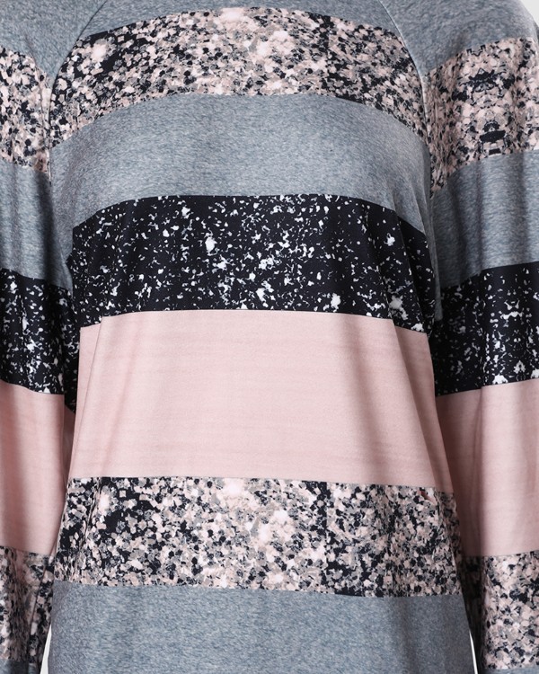 Colorblock Striped Print High Neck Casual Dress