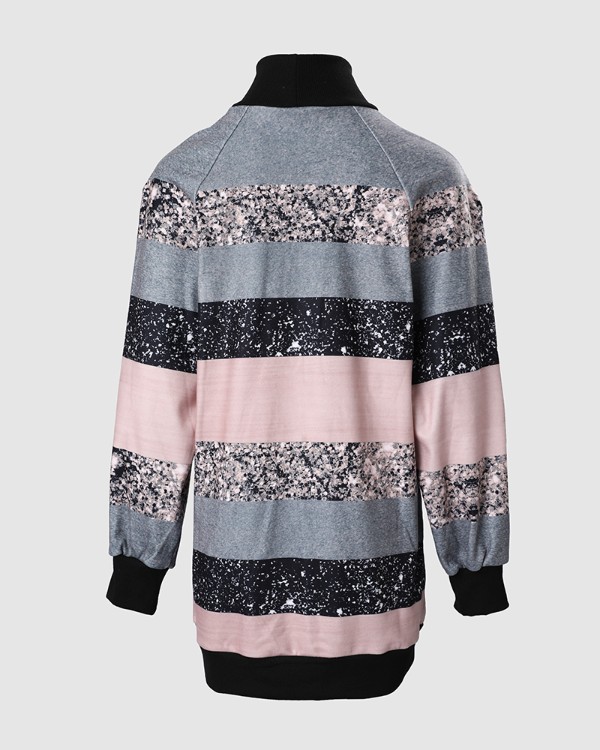 Colorblock Striped Print High Neck Casual Dress