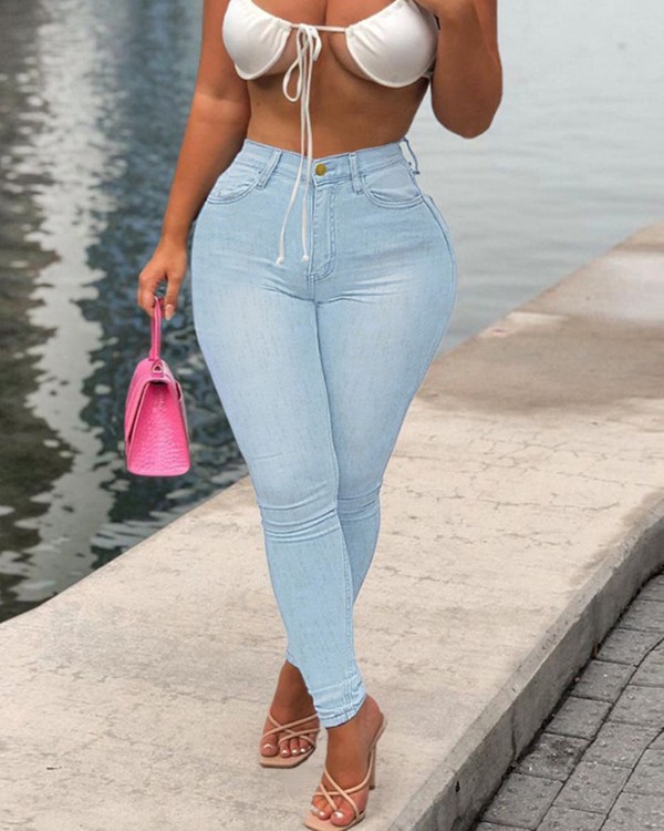 High Waist Zipper Fly Skinny Jeans
