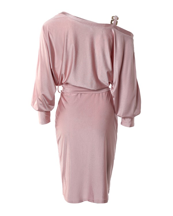 Chain Strap Cold Shoulder Belted Bodycon Dress