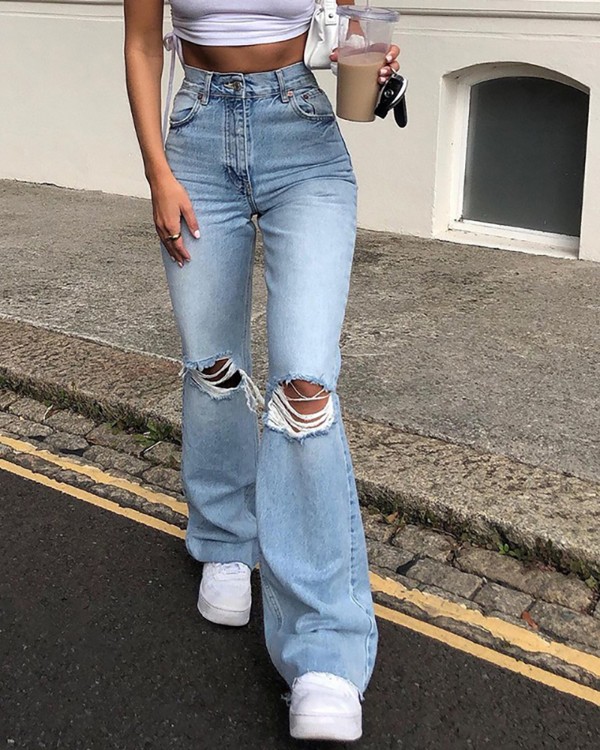 High Waist Cutout Flared Leg Jeans