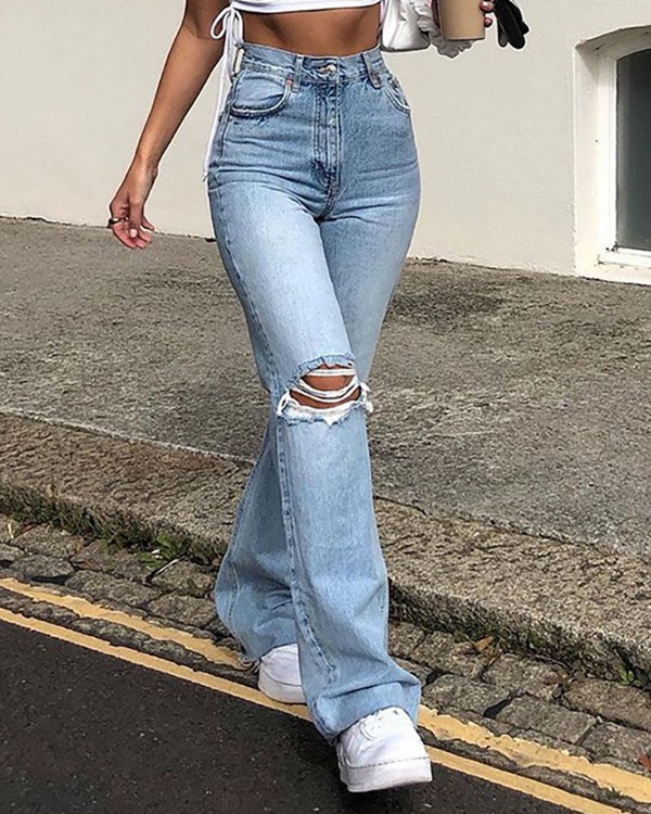 High Waist Cutout Flared Leg Jeans