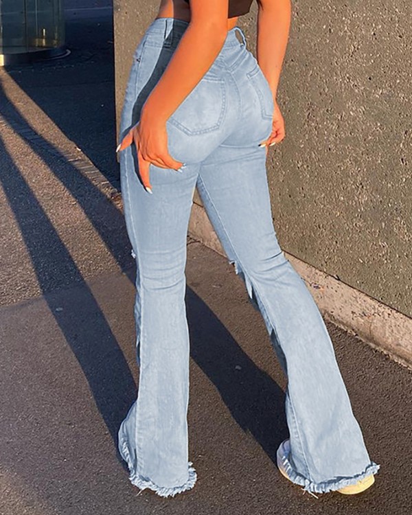 High Waist Cutout Flared Leg Jeans