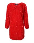 Beaded Decor V-Neck Fluffy Casual Dress