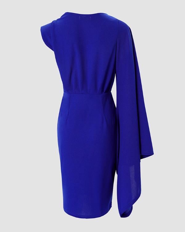 Bell Sleeve Asymmetrical Ruched Party Dress
