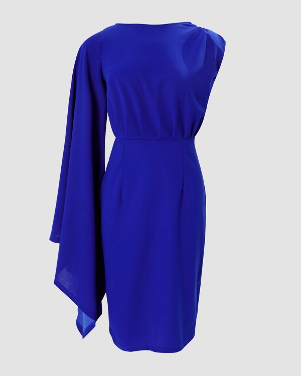 Bell Sleeve Asymmetrical Ruched Party Dress