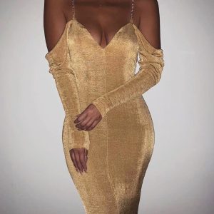 Chain Strap Cold Shoulder Party Dress