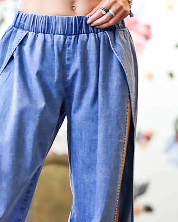 Button Design High Waist Slit Leg Jeans
