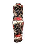 Chain Scarf Print Sleeveless Ruched Bodycon Dress