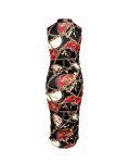 Chain Scarf Print Sleeveless Ruched Bodycon Dress